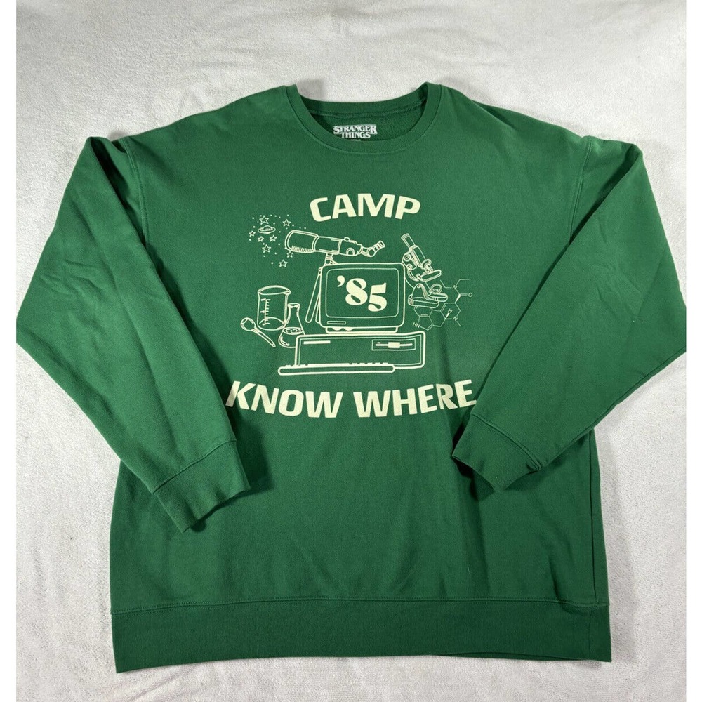 Stranger Things Sweatshirt Mens Large Camp Know Where Green Netflix